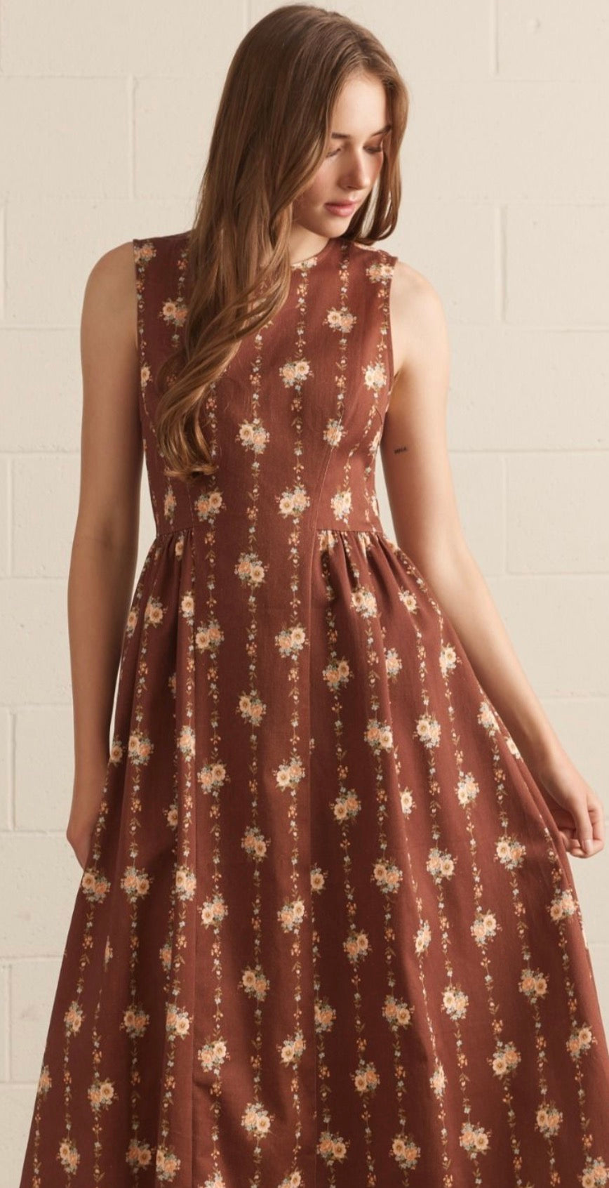 Brown Floral  Dress