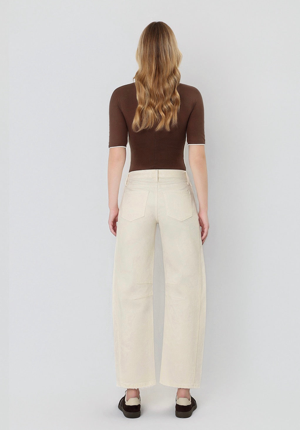 Cream High Rise Barrel Denim
