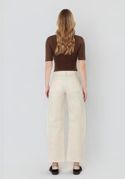 Cream High Rise Barrel Denim