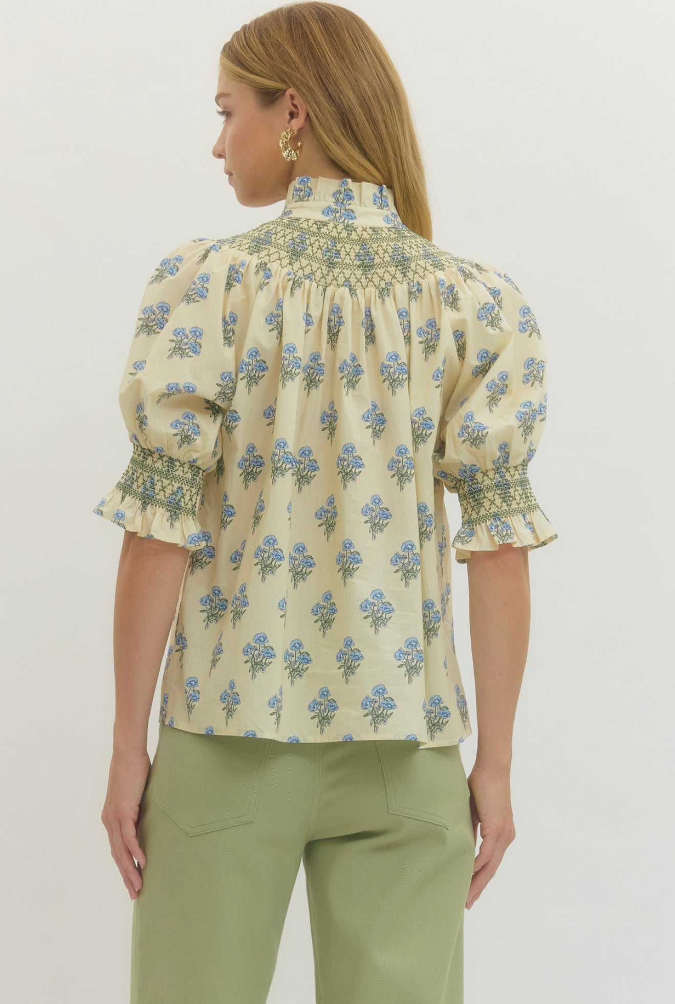 Smocked Floral Top Yellow