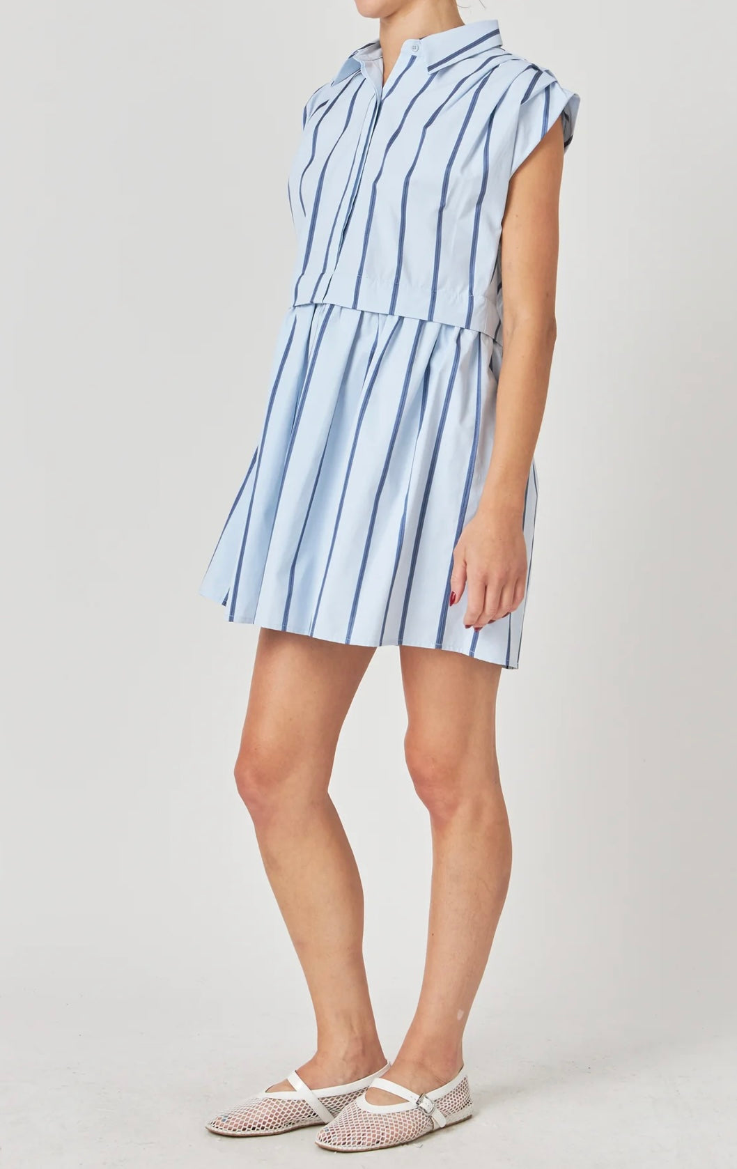 Stripe Pleated Shirt Dress