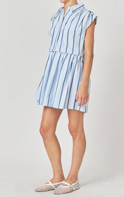 Stripe Pleated Shirt Dress