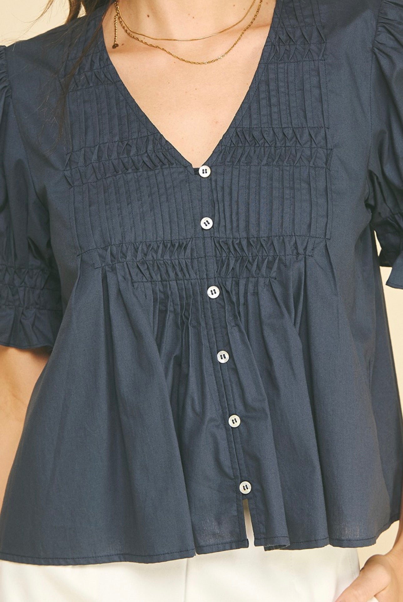 Navy Tucked Top