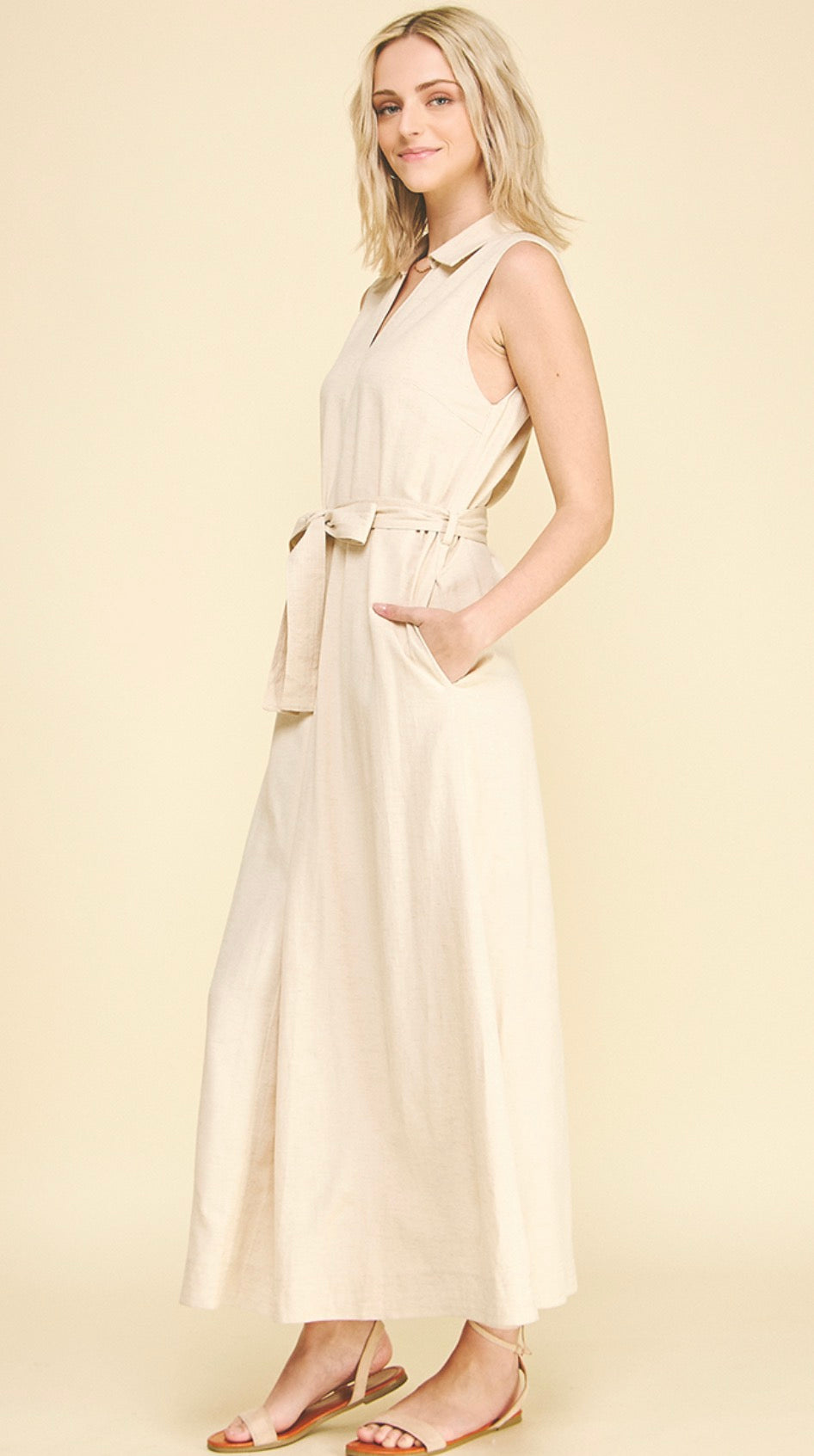 Linen Maxi Dress Tan