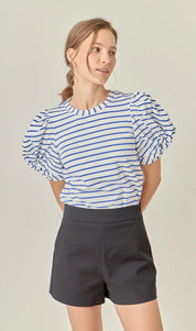 White/blue Crewneck Top