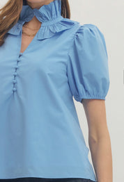 Cornflower Ruffled Neck Top