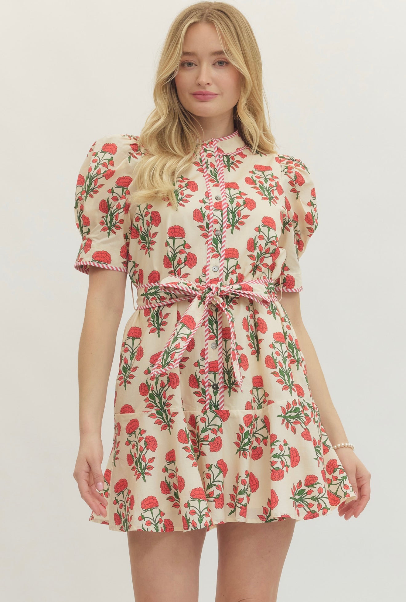 Red Block Print Mini Dress