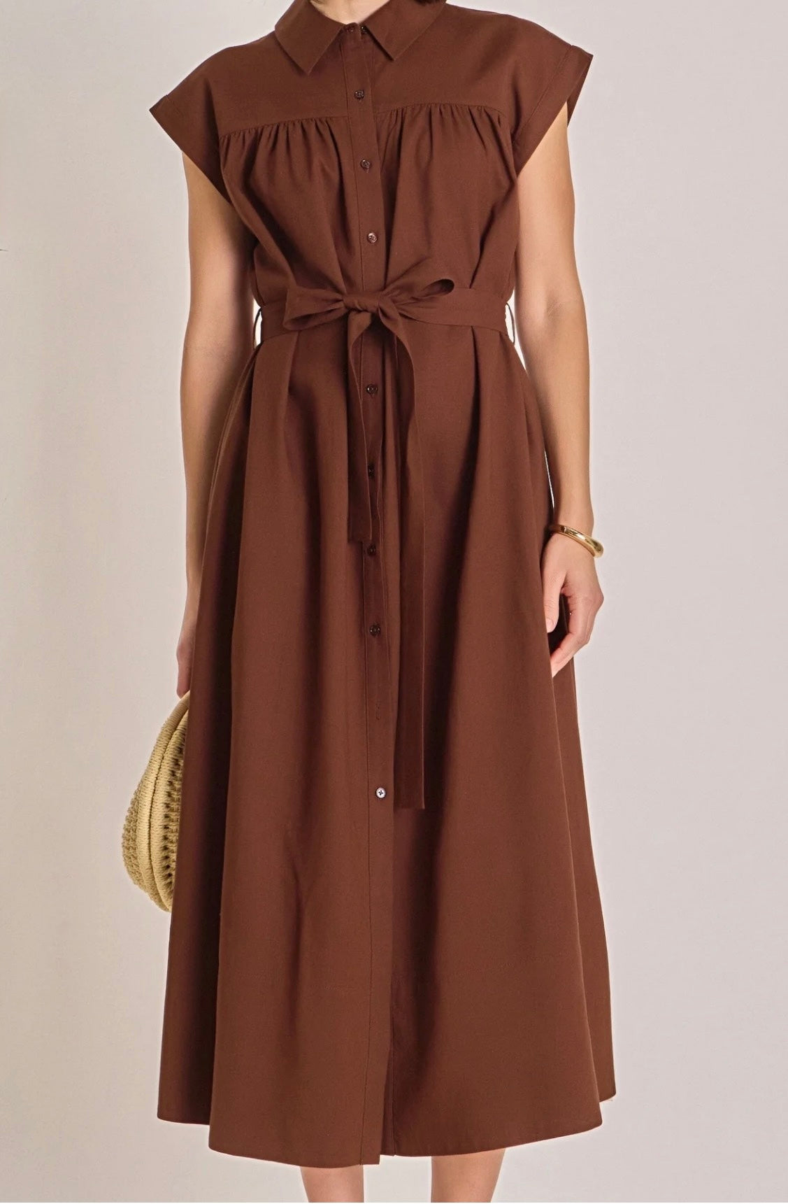 Mocha Belted Midi Dress