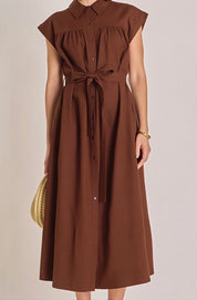Mocha Belted Midi Dress