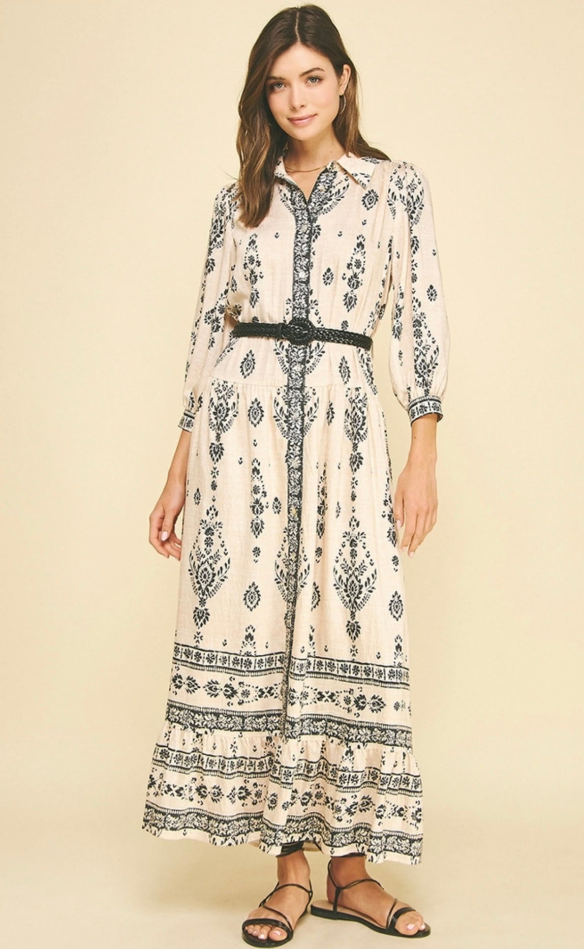 Belted Paisley Maxi Dress