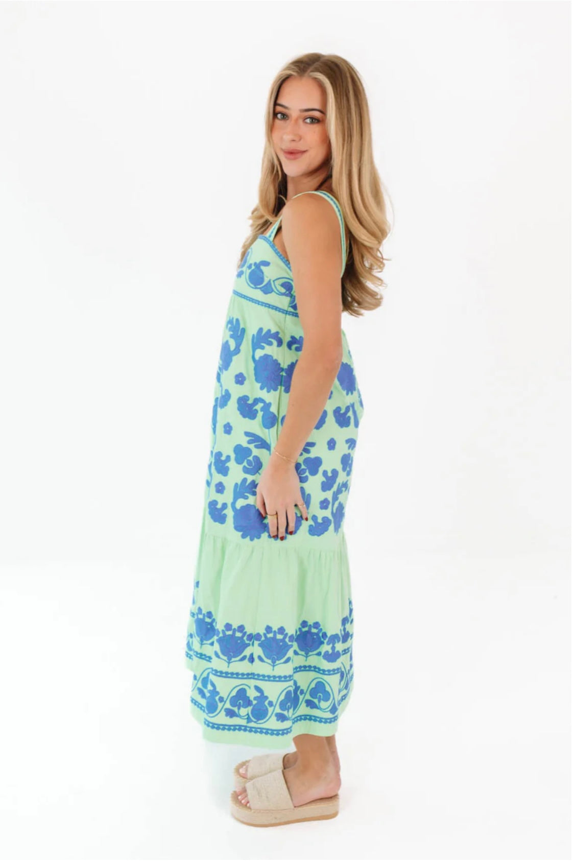 Green Blue Embroidery Dress
