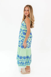 Green Blue Embroidery Dress