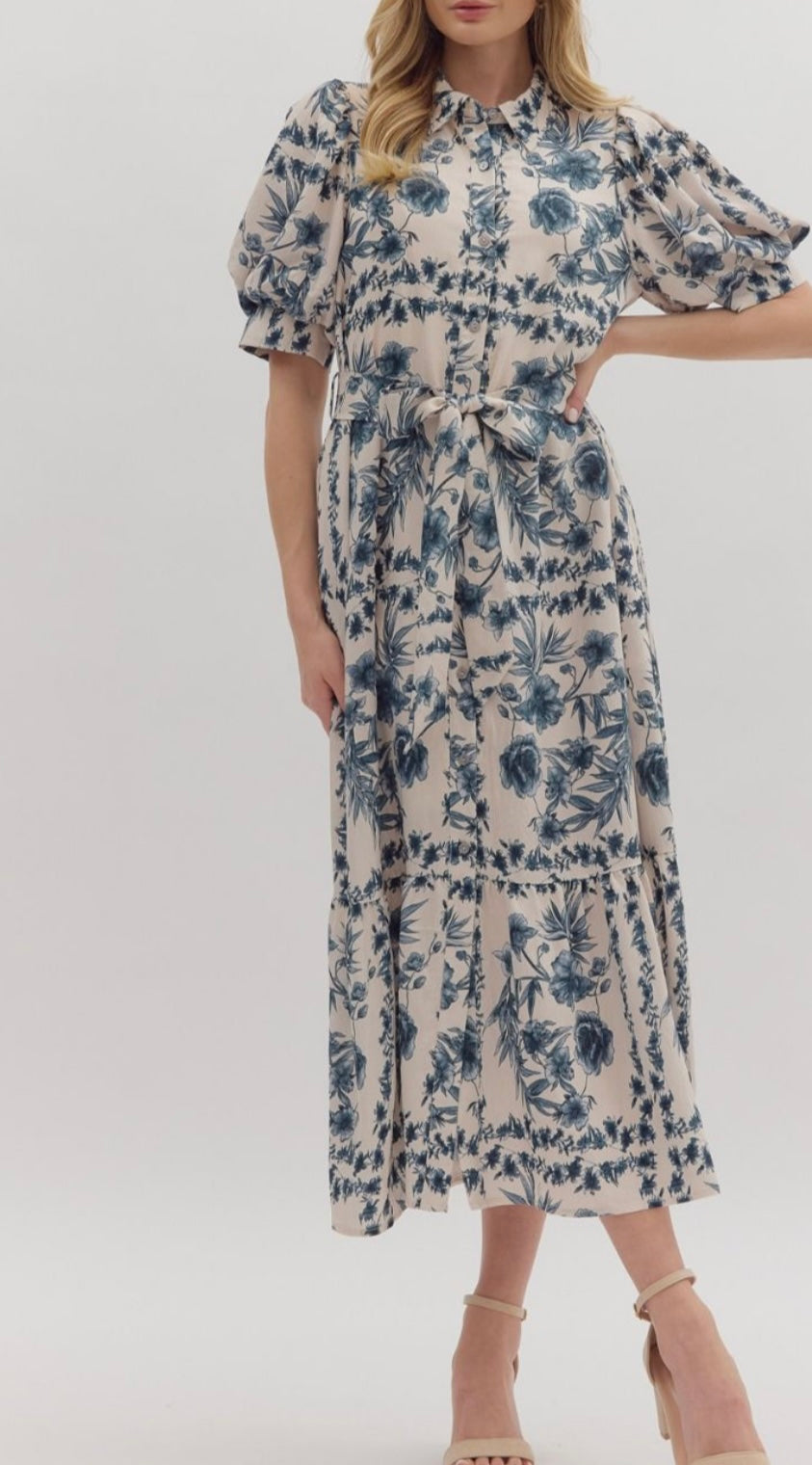 Ink Blue Floral Maxi Dress