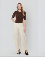Cream High Rise Barrel Denim