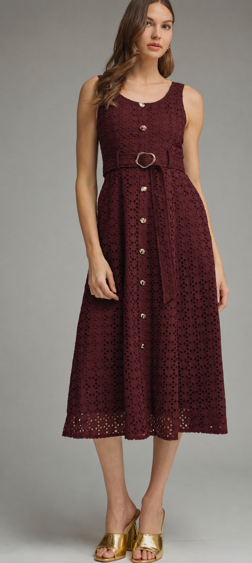 Burgundy Eyelet Dress LG
