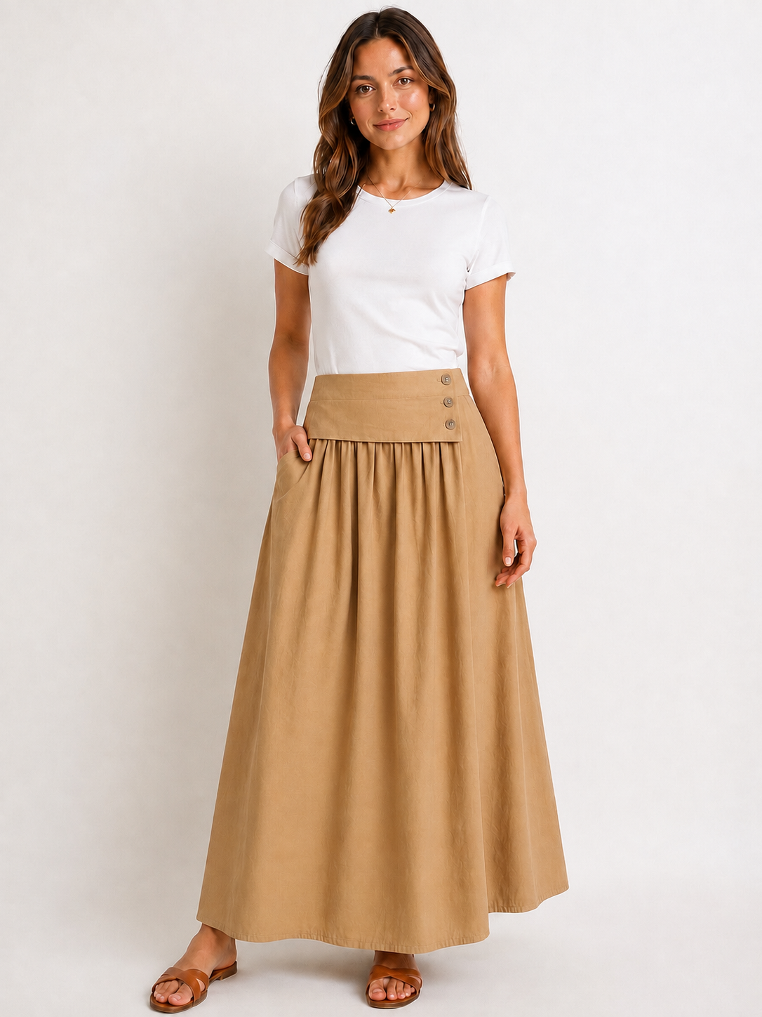 Buttoned Up Latte Skirt