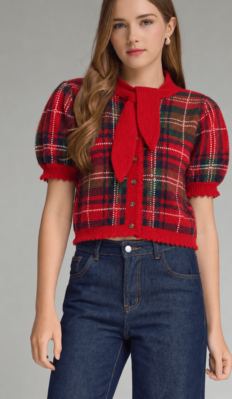 Red Plaid Sweater Top