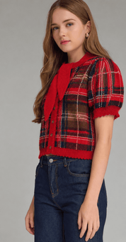 Red Plaid Sweater Top