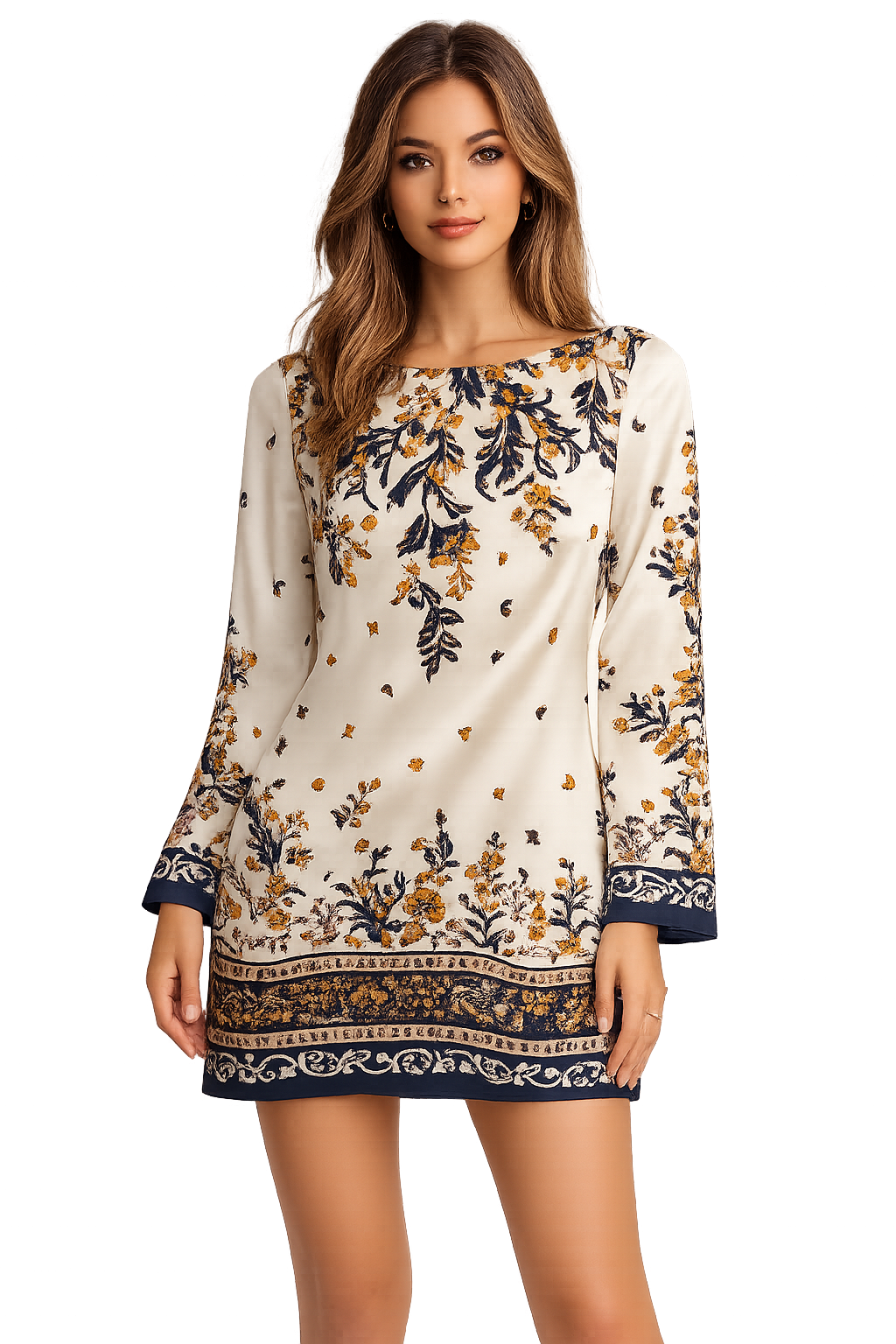 Long Sleeve Cream Floral Dress