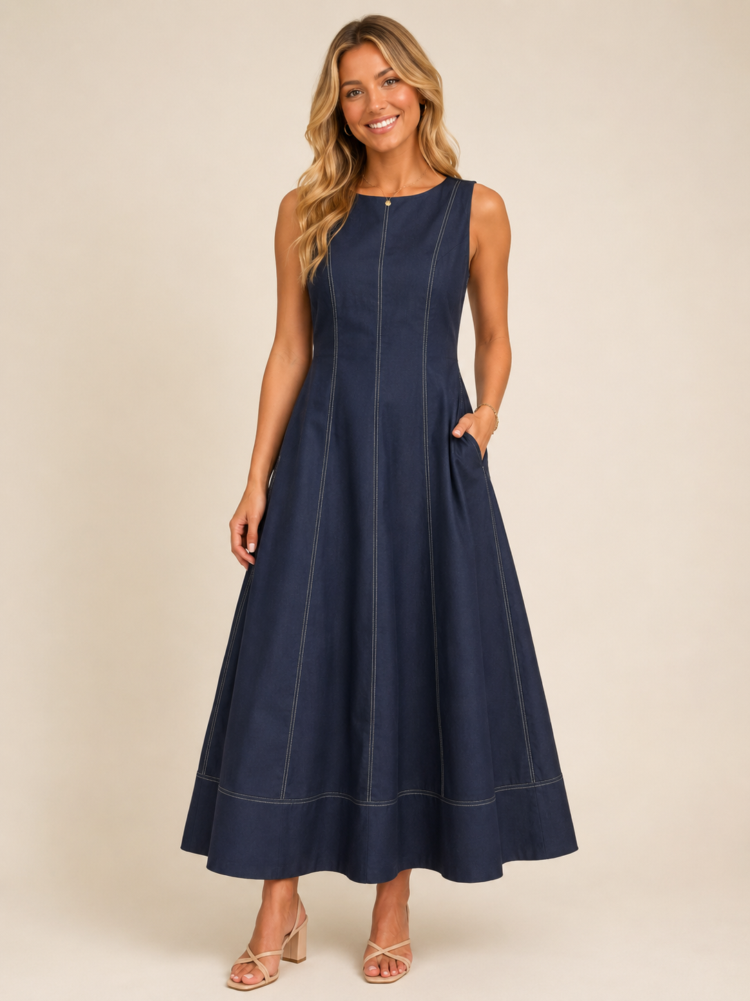 Stitched Navy Dress