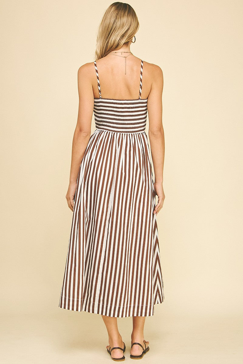 Brown Striped Midi Dress