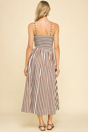 Brown Striped Midi Dress