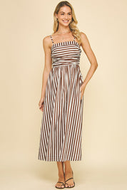 Brown Striped Midi Dress