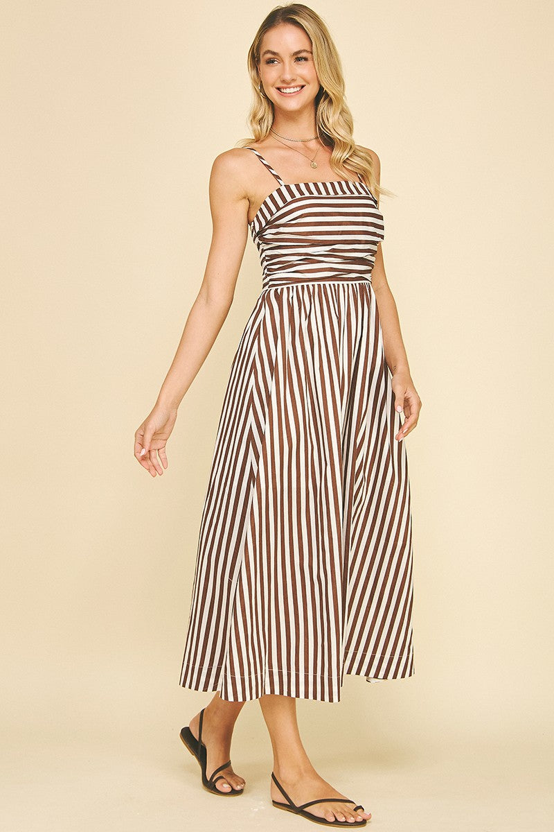 Brown Striped Midi Dress
