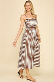 Brown Striped Midi Dress
