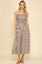 Brown Striped Midi Dress