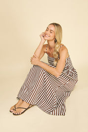 Brown Striped Midi Dress