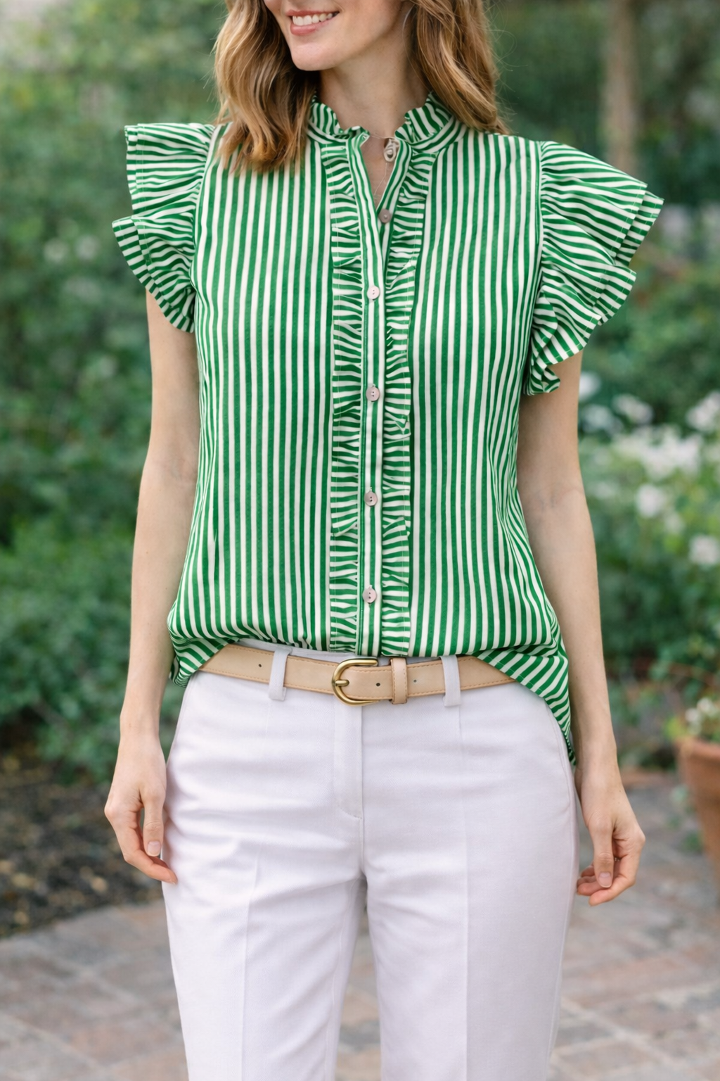 Green Striped Sleeveless Top