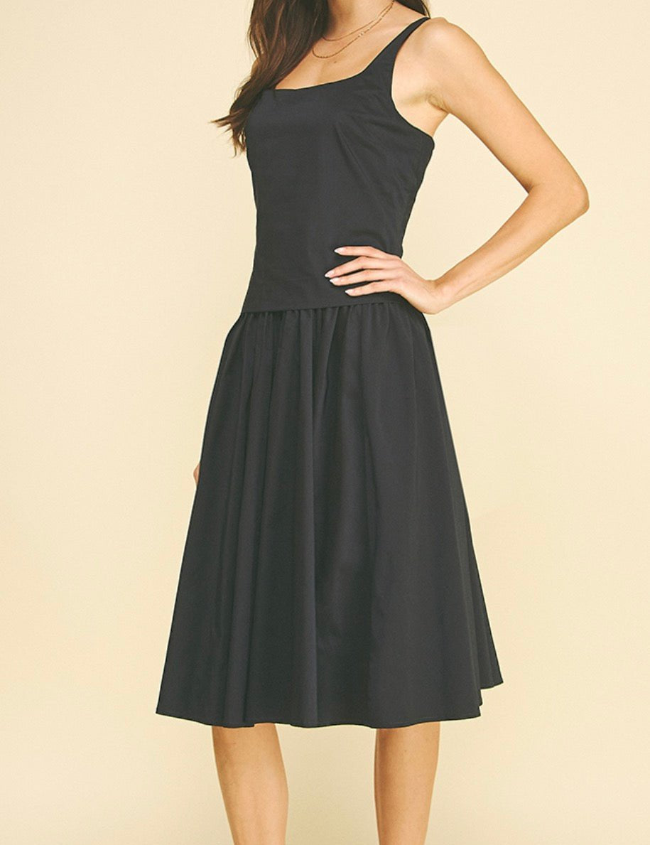 Black Midi Dress, a black square-neck midi dress