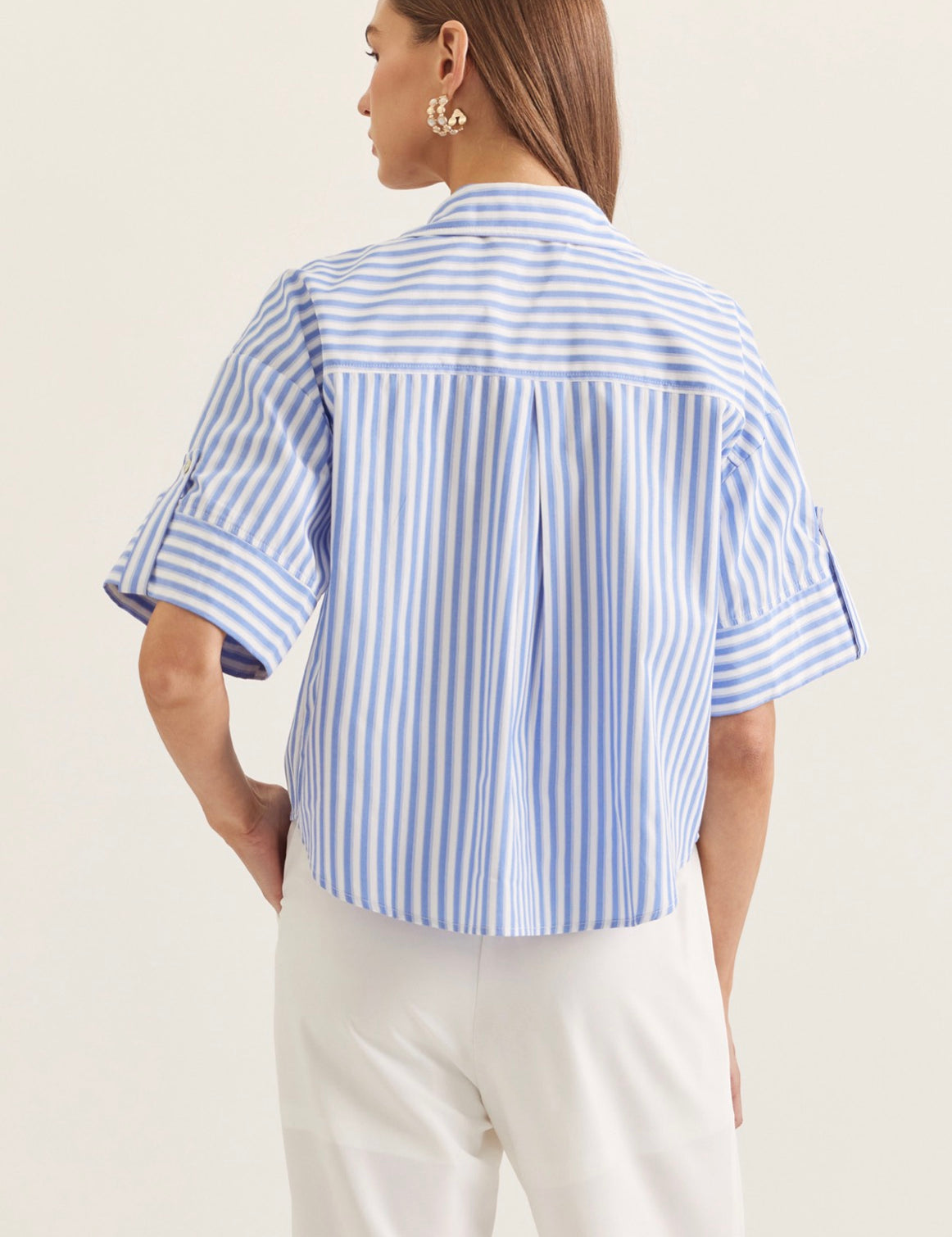 Close-up of the crisp vertical stripes on the Seaside Stripe Top