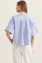 Close-up of the crisp vertical stripes on the Seaside Stripe Top