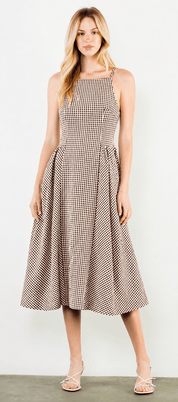Close-up of the square neckline and gingham check on the Goody Gingham Dress – Lady & Tucker