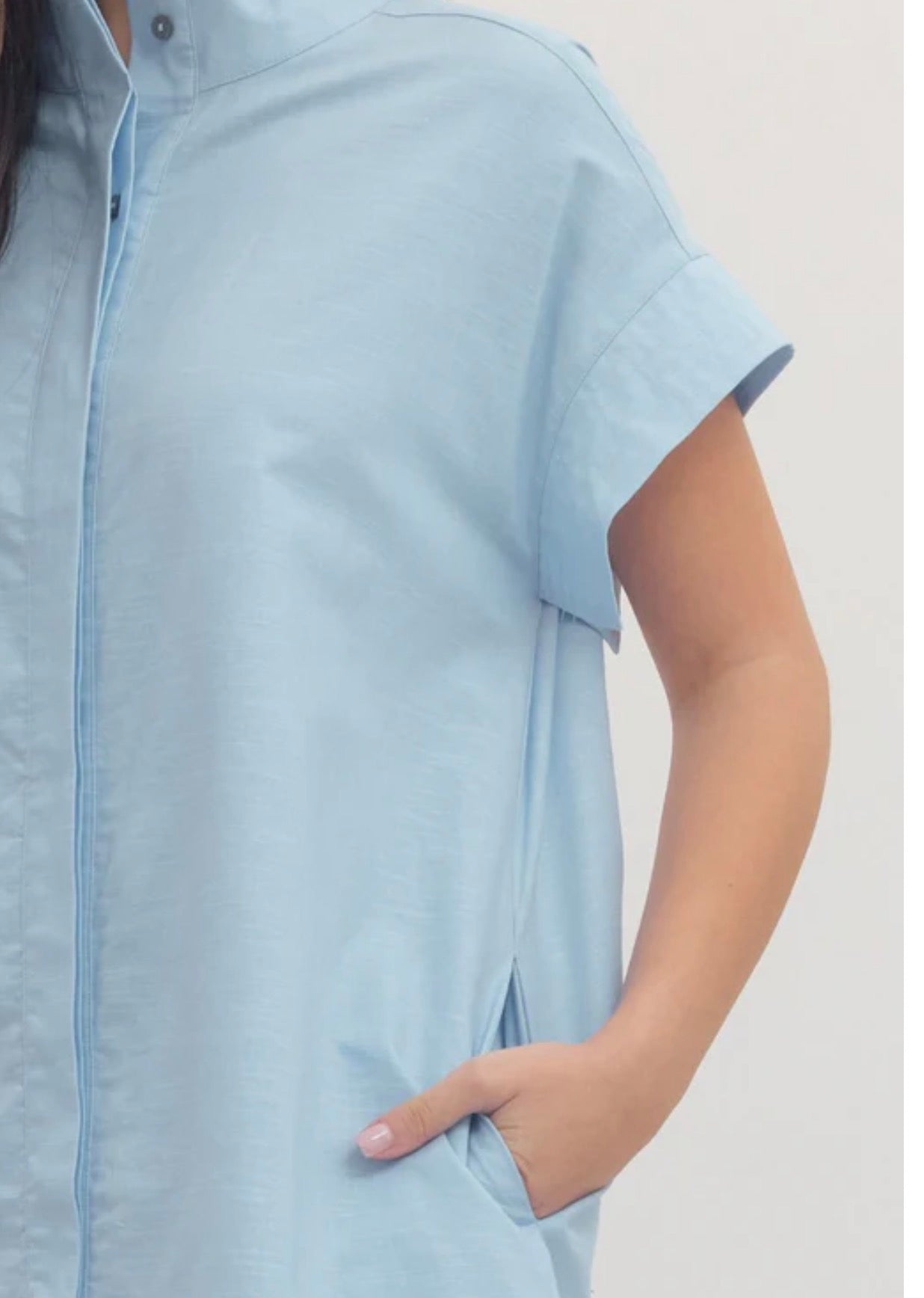 Back view of the Chambray Mini Dress, a cotton-linen chambray mini dress
