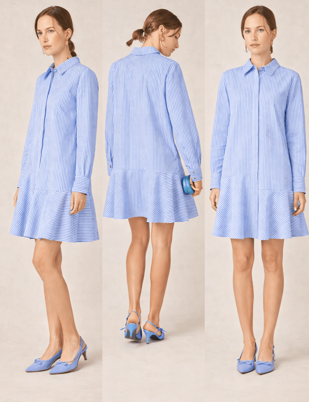 Charleston Stripe Dress, a mixed vertical and diagonal stripe dress, worn front view – Lady & Tucker