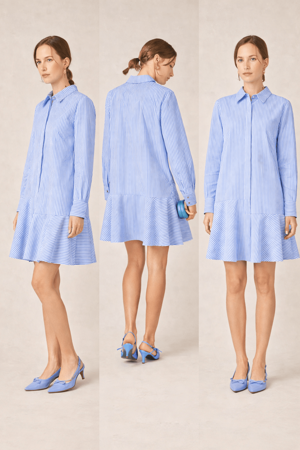 Charleston Stripe Dress, a mixed vertical and diagonal stripe dress, worn front view – Lady & Tucker