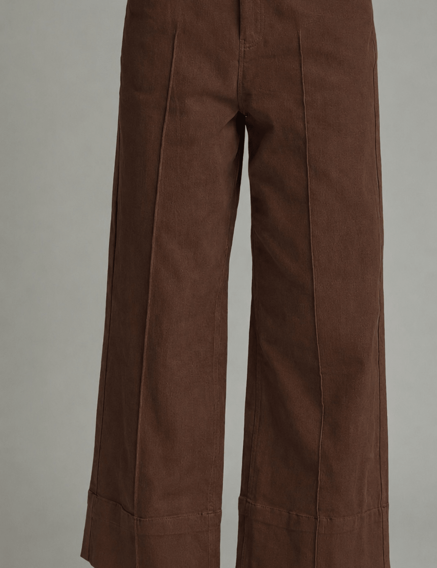 Camel Wide Leg Pant, chocolate brown high-rise wide-leg trousers, worn front view