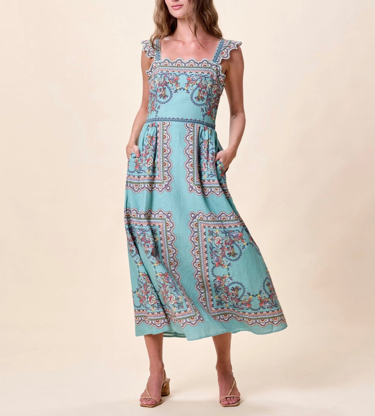 Veronique Maxi Dress, a Cleobella cotton-linen fit and flare maxi, worn front view