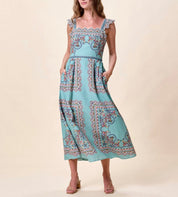 Veronique Maxi Dress, a Cleobella cotton-linen fit and flare maxi, worn front view