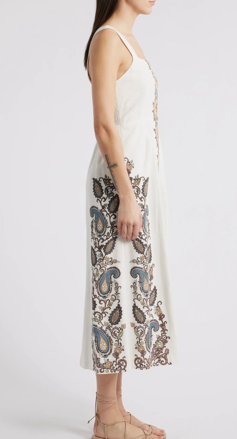 Close-up of the smocked bodice and back slit on the Jolene Ankle Dress