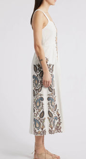 Close-up of the smocked bodice and back slit on the Jolene Ankle Dress