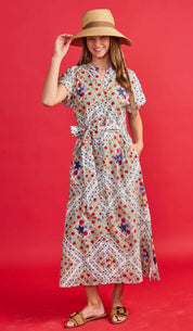 Evelyn Dress, a cotton poplin ditsy floral garden party dress, worn front view
