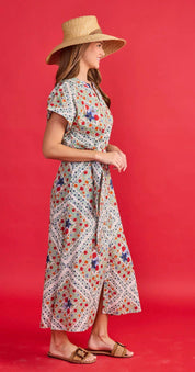 Back view of the Evelyn Dress, a cotton poplin ditsy floral garden party dress