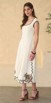 Close-up of the intricate embroidered design on the Varenna Dress – Lady & Tucker