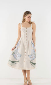 Constance Midi Dress, a tailored boned-bodice midi, worn front view