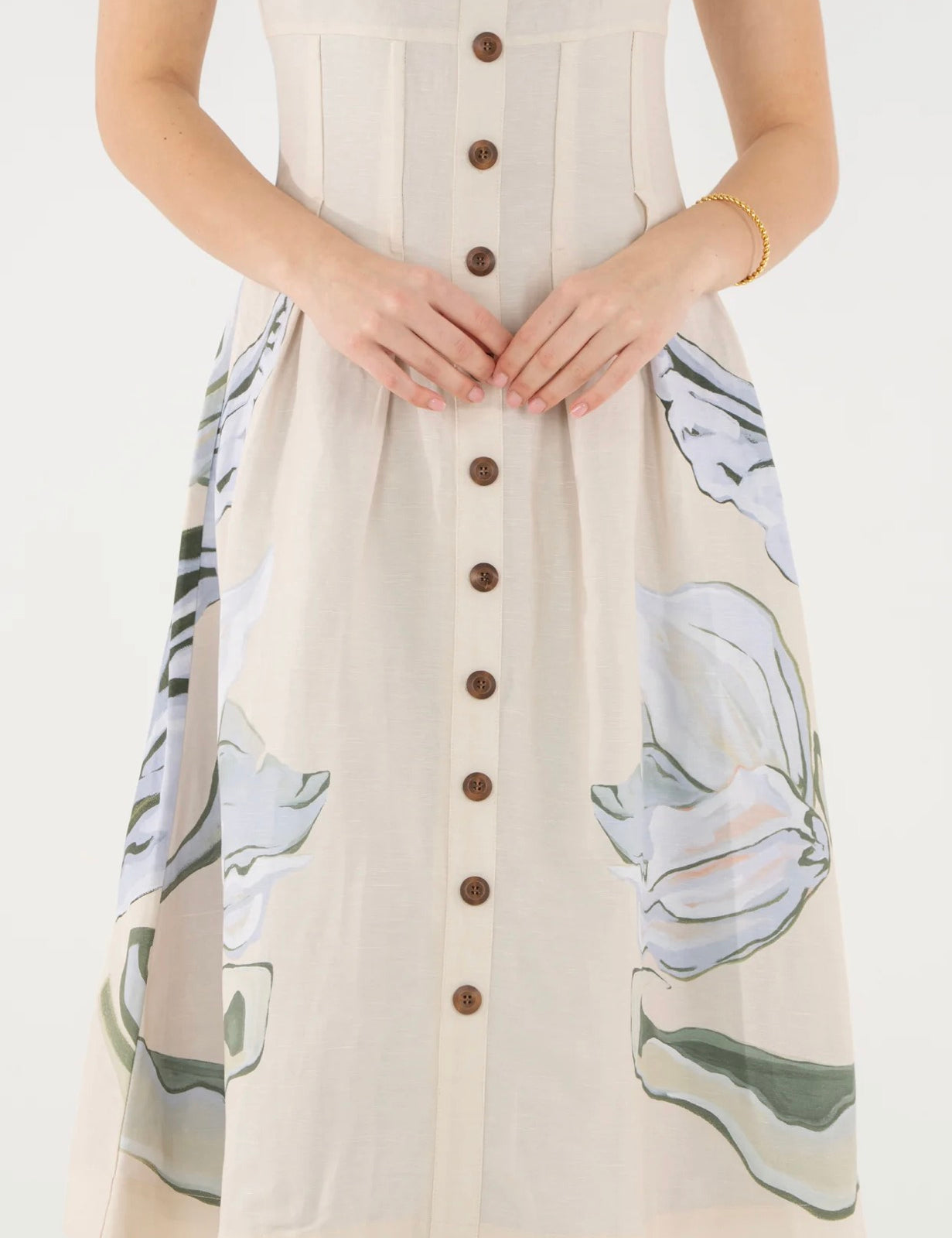 Back view of the Constance Midi Dress, a tailored boned-bodice midi