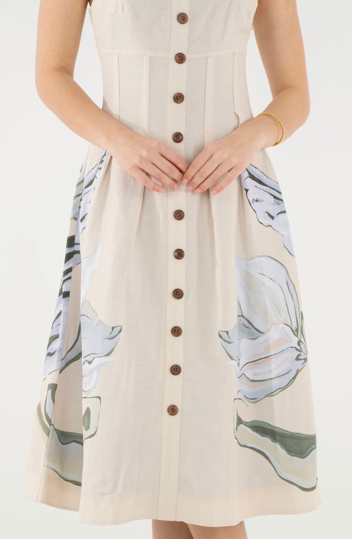 Back view of the Constance Midi Dress, a tailored boned-bodice midi